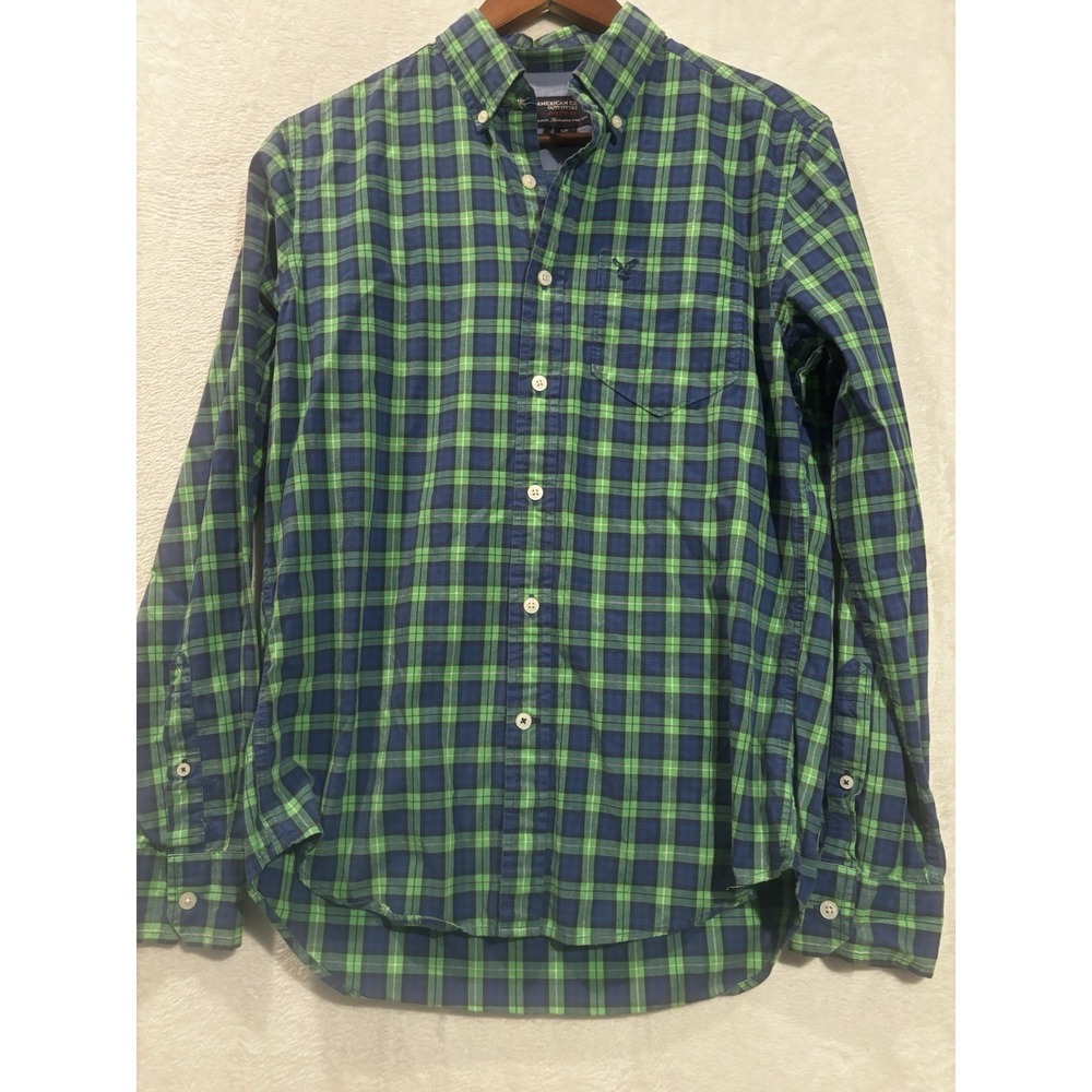 American Eagle Outfitters Shirt Mens Small Green Plaid Long Sleeve Button‎ Down